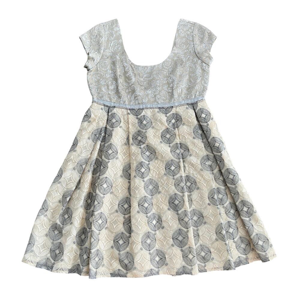 Anna Sui Metallic Jacquard Cap Sleeve Mini Dress in Metallic Silver Gold Size 8 - Picture 7 of 14